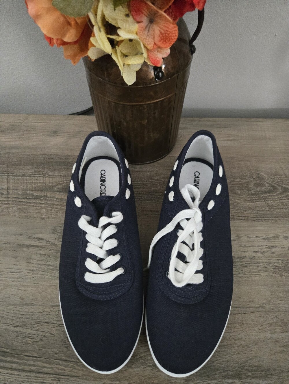 Cabin Creek Navy Canvas Lace-Up Flats with White Laces